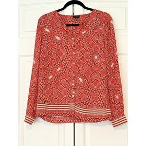 Talbots Women Button Up Blouse Long Sleeve Patterned Dressy Work Top SZ S